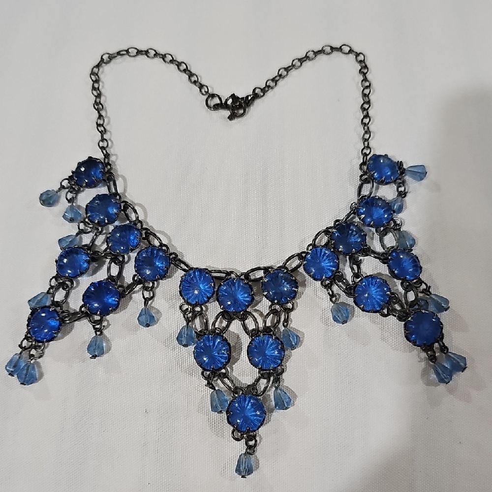 Unique Vintage Blue Crystal Necklace